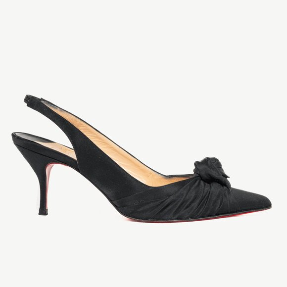 Christian Louboutin Shoes - Christian Louboutin Francaise Sling Black Satin Knotted Heels